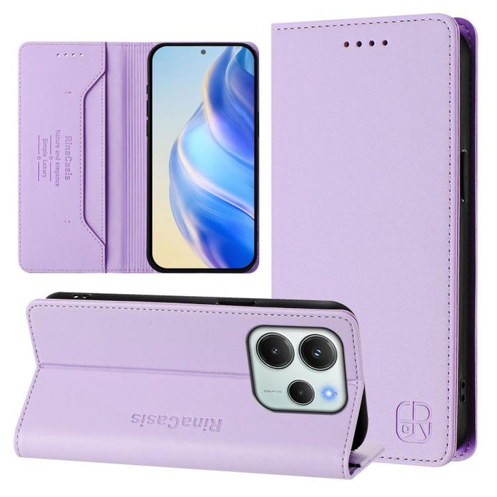 Estuche para teléfono de cuero con doble pliegue y succión magnética y RFID RC01, For Redmi A7 Pro 171mm / Poco C85x 5G, For Redmi 15a 5G Global, For Redmi Turbo 5 Max / Poco X8 Pro Max, For Redmi Turbo 5 Global / Poco X8 Pro 5G                        ...
