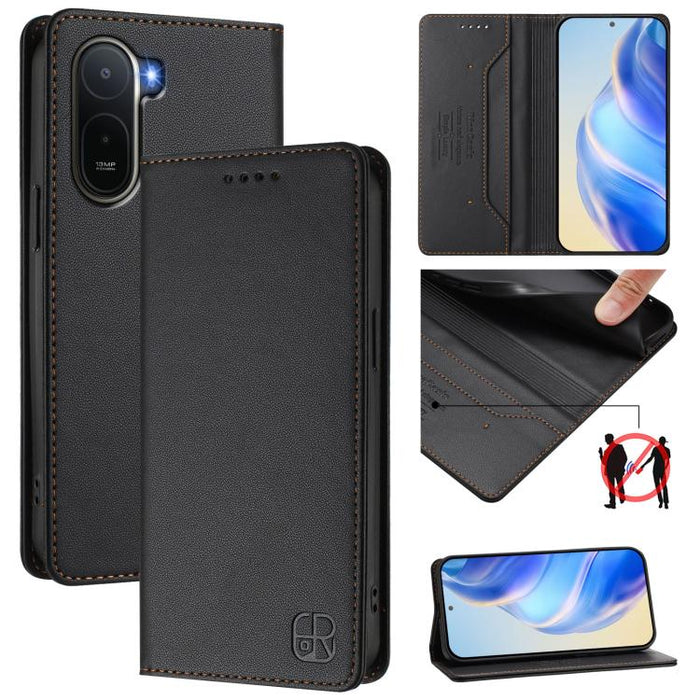 Estuche para teléfono de cuero con doble pliegue y succión magnética y RFID RC01, For Redmi A7 Pro 171mm / Poco C85x 5G, For Redmi 15a 5G Global, For Redmi Turbo 5 Max / Poco X8 Pro Max, For Redmi Turbo 5 Global / Poco X8 Pro 5G                        ...