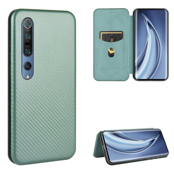 Textura de fibra de carbono Flip horizontal magnético TPU + PC + Funda de cuero PU con ranura para tarjeta, For Xiaomi Mi 10 Pro 5G