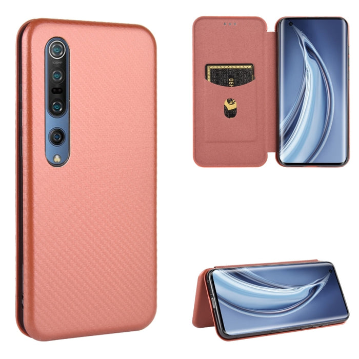 Textura de fibra de carbono Flip horizontal magnético TPU + PC + Funda de cuero PU con ranura para tarjeta, For Xiaomi Mi 10 Pro 5G