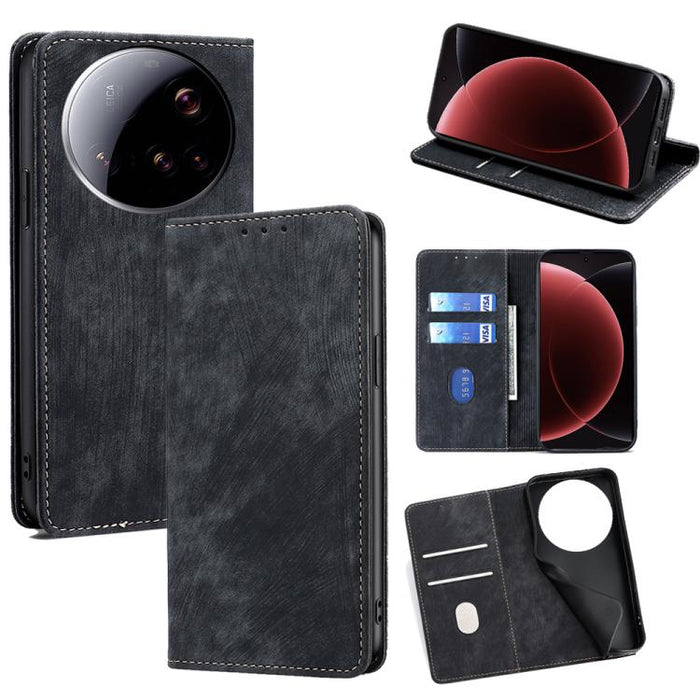 Funda de cuero magnética para teléfono con cepillo antirrobo RFID, For Xiaomi 17 Ultra, For Xiaomi 17 Pro Max, For Xiaomi 17 Pro, For Xiaomi 17, For Xiaomi Civi 5 Pro 5G, For Xiaomi 15 Ultra, For Xiaomi 14T Pro 5G, For Xiaomi 14T 5G