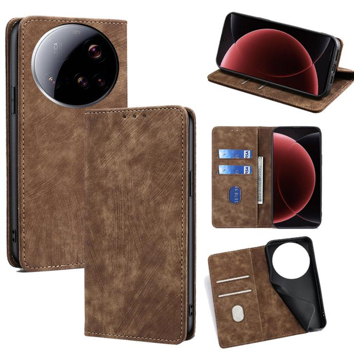 Funda de cuero magnética para teléfono con cepillo antirrobo RFID, For Xiaomi 17 Ultra, For Xiaomi 17 Pro Max, For Xiaomi 17 Pro, For Xiaomi 17, For Xiaomi Civi 5 Pro 5G, For Xiaomi 15 Ultra, For Xiaomi 14T Pro 5G, For Xiaomi 14T 5G