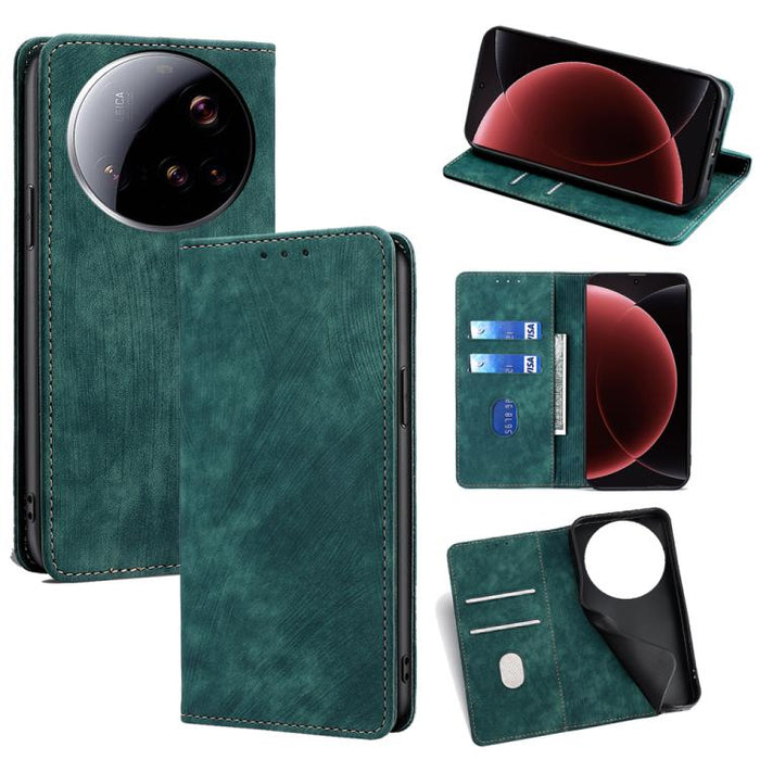 Funda de cuero magnética para teléfono con cepillo antirrobo RFID, For Xiaomi 17 Ultra, For Xiaomi 17 Pro Max, For Xiaomi 17 Pro, For Xiaomi 17, For Xiaomi Civi 5 Pro 5G, For Xiaomi 15 Ultra, For Xiaomi 14T Pro 5G, For Xiaomi 14T 5G