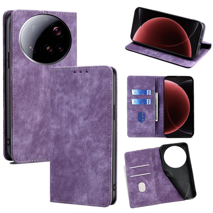 Funda de cuero magnética para teléfono con cepillo antirrobo RFID, For Xiaomi 17 Ultra, For Xiaomi 17 Pro Max, For Xiaomi 17 Pro, For Xiaomi 17, For Xiaomi Civi 5 Pro 5G, For Xiaomi 15 Ultra, For Xiaomi 14T Pro 5G, For Xiaomi 14T 5G