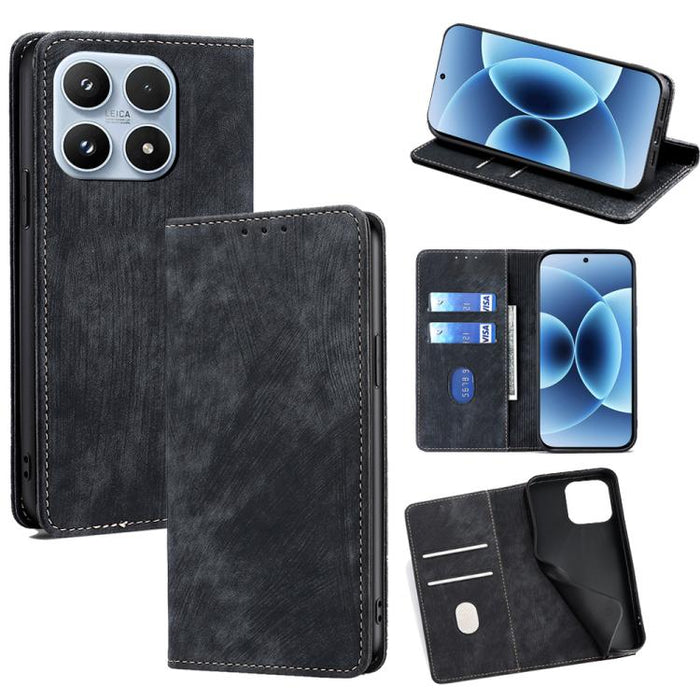 Funda de cuero magnética para teléfono con cepillo antirrobo RFID, For Xiaomi 17 Ultra, For Xiaomi 17 Pro Max, For Xiaomi 17 Pro, For Xiaomi 17, For Xiaomi Civi 5 Pro 5G, For Xiaomi 15 Ultra, For Xiaomi 14T Pro 5G, For Xiaomi 14T 5G