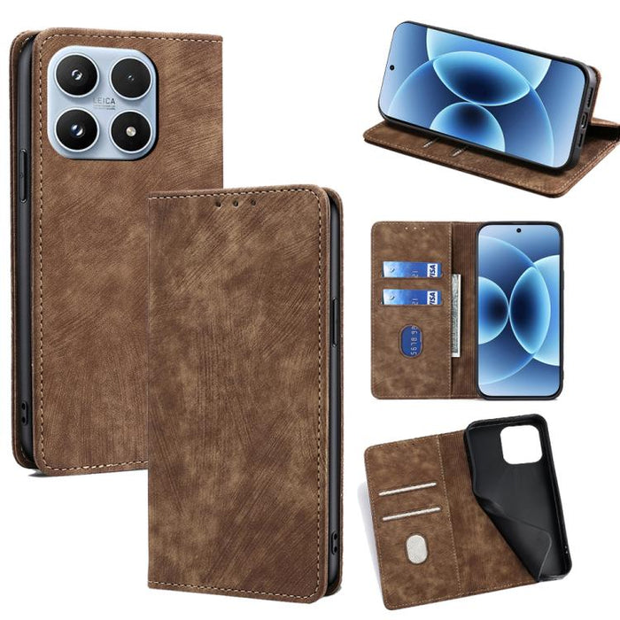 Funda de cuero magnética para teléfono con cepillo antirrobo RFID, For Xiaomi 17 Ultra, For Xiaomi 17 Pro Max, For Xiaomi 17 Pro, For Xiaomi 17, For Xiaomi Civi 5 Pro 5G, For Xiaomi 15 Ultra, For Xiaomi 14T Pro 5G, For Xiaomi 14T 5G
