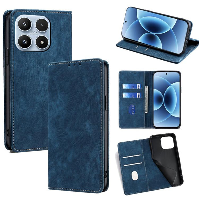 Funda de cuero magnética para teléfono con cepillo antirrobo RFID, For Xiaomi 17 Ultra, For Xiaomi 17 Pro Max, For Xiaomi 17 Pro, For Xiaomi 17, For Xiaomi Civi 5 Pro 5G, For Xiaomi 15 Ultra, For Xiaomi 14T Pro 5G, For Xiaomi 14T 5G