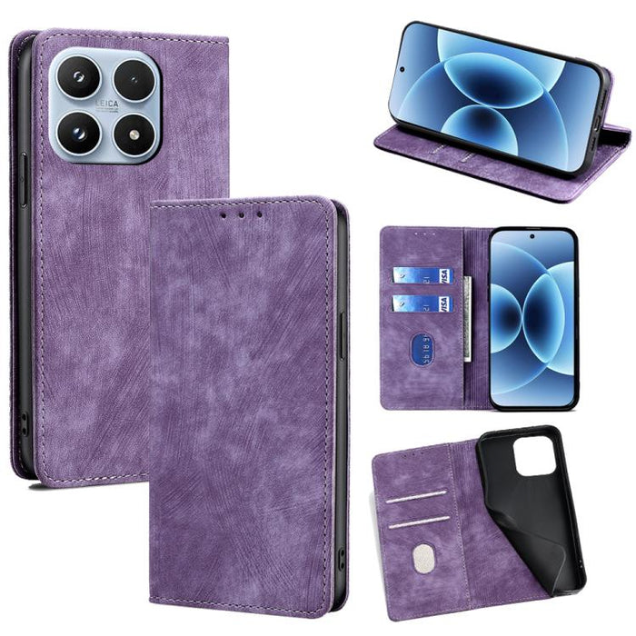 Funda de cuero magnética para teléfono con cepillo antirrobo RFID, For Xiaomi 17 Ultra, For Xiaomi 17 Pro Max, For Xiaomi 17 Pro, For Xiaomi 17, For Xiaomi Civi 5 Pro 5G, For Xiaomi 15 Ultra, For Xiaomi 14T Pro 5G, For Xiaomi 14T 5G