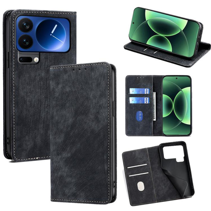 Funda de cuero magnética para teléfono con cepillo antirrobo RFID, For Xiaomi 17 Ultra, For Xiaomi 17 Pro Max, For Xiaomi 17 Pro, For Xiaomi 17, For Xiaomi Civi 5 Pro 5G, For Xiaomi 15 Ultra, For Xiaomi 14T Pro 5G, For Xiaomi 14T 5G