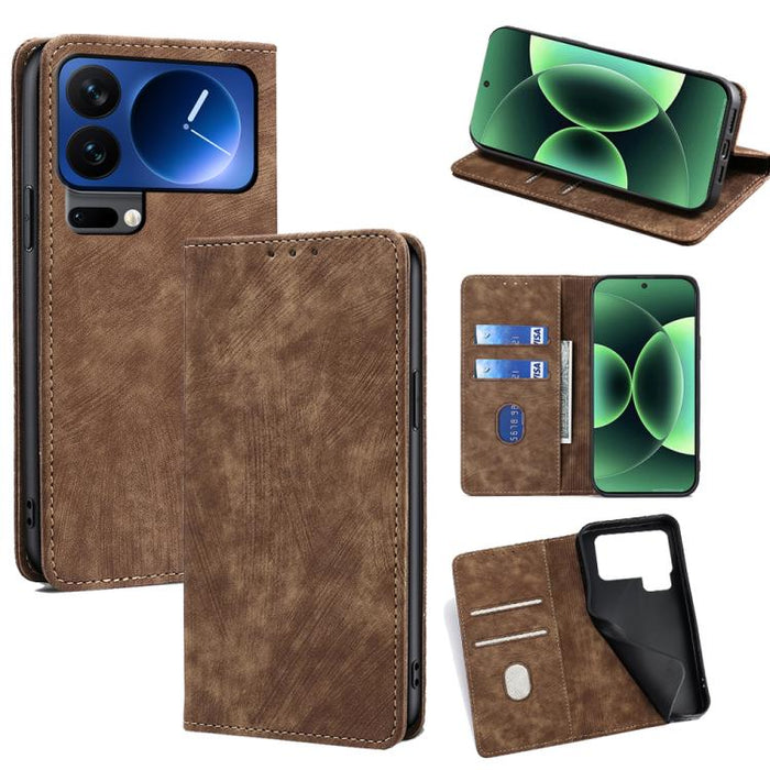 Funda de cuero magnética para teléfono con cepillo antirrobo RFID, For Xiaomi 17 Ultra, For Xiaomi 17 Pro Max, For Xiaomi 17 Pro, For Xiaomi 17, For Xiaomi Civi 5 Pro 5G, For Xiaomi 15 Ultra, For Xiaomi 14T Pro 5G, For Xiaomi 14T 5G