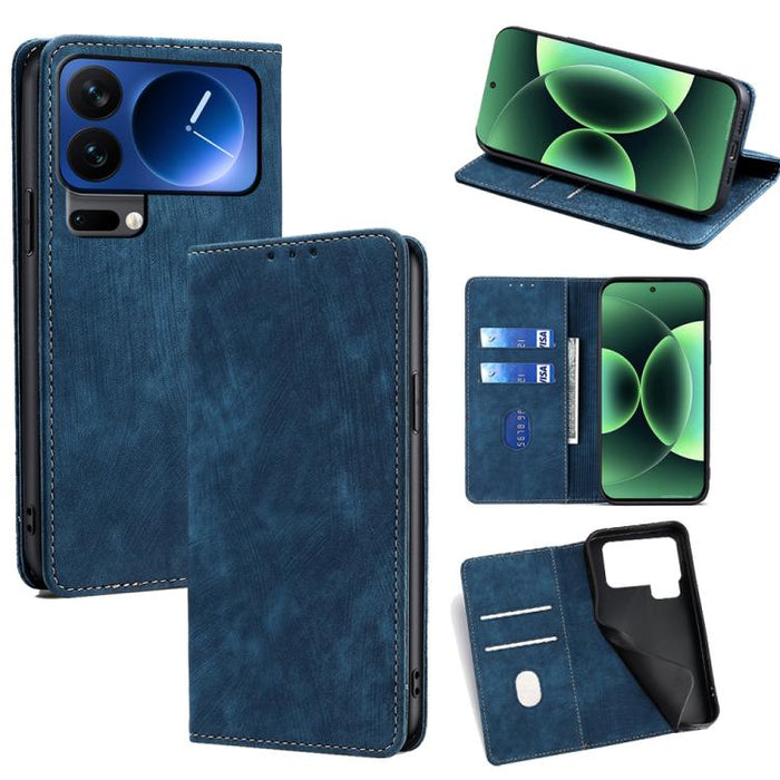 Funda de cuero magnética para teléfono con cepillo antirrobo RFID, For Xiaomi 17 Ultra, For Xiaomi 17 Pro Max, For Xiaomi 17 Pro, For Xiaomi 17, For Xiaomi Civi 5 Pro 5G, For Xiaomi 15 Ultra, For Xiaomi 14T Pro 5G, For Xiaomi 14T 5G