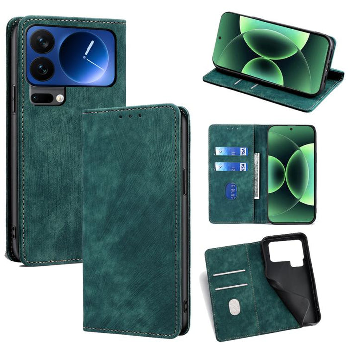 Funda de cuero magnética para teléfono con cepillo antirrobo RFID, For Xiaomi 17 Ultra, For Xiaomi 17 Pro Max, For Xiaomi 17 Pro, For Xiaomi 17, For Xiaomi Civi 5 Pro 5G, For Xiaomi 15 Ultra, For Xiaomi 14T Pro 5G, For Xiaomi 14T 5G
