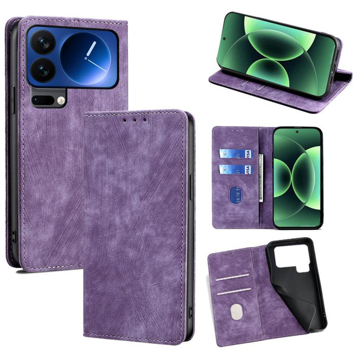 Funda de cuero magnética para teléfono con cepillo antirrobo RFID, For Xiaomi 17 Ultra, For Xiaomi 17 Pro Max, For Xiaomi 17 Pro, For Xiaomi 17, For Xiaomi Civi 5 Pro 5G, For Xiaomi 15 Ultra, For Xiaomi 14T Pro 5G, For Xiaomi 14T 5G