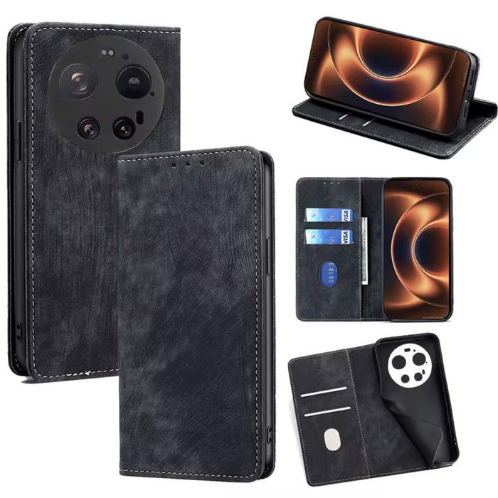 Funda de cuero magnética para teléfono con cepillo antirrobo RFID, For Xiaomi 17 Ultra, For Xiaomi 17 Pro Max, For Xiaomi 17 Pro, For Xiaomi 17, For Xiaomi Civi 5 Pro 5G, For Xiaomi 15 Ultra, For Xiaomi 14T Pro 5G, For Xiaomi 14T 5G