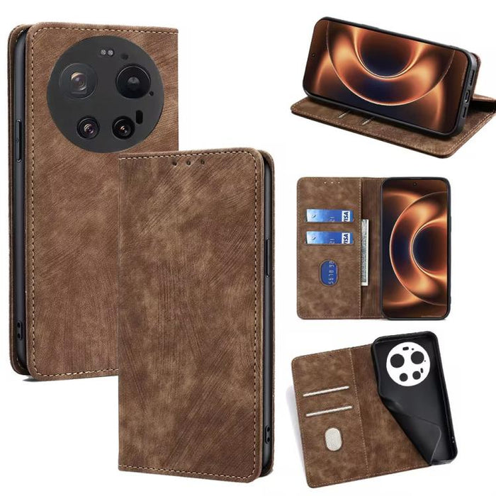 Funda de cuero magnética para teléfono con cepillo antirrobo RFID, For Xiaomi 17 Ultra, For Xiaomi 17 Pro Max, For Xiaomi 17 Pro, For Xiaomi 17, For Xiaomi Civi 5 Pro 5G, For Xiaomi 15 Ultra, For Xiaomi 14T Pro 5G, For Xiaomi 14T 5G