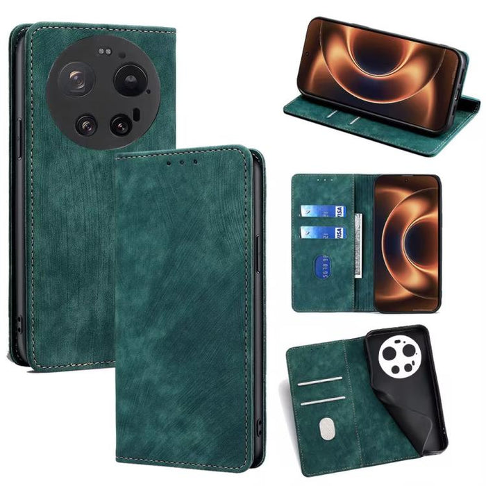 Funda de cuero magnética para teléfono con cepillo antirrobo RFID, For Xiaomi 17 Ultra, For Xiaomi 17 Pro Max, For Xiaomi 17 Pro, For Xiaomi 17, For Xiaomi Civi 5 Pro 5G, For Xiaomi 15 Ultra, For Xiaomi 14T Pro 5G, For Xiaomi 14T 5G