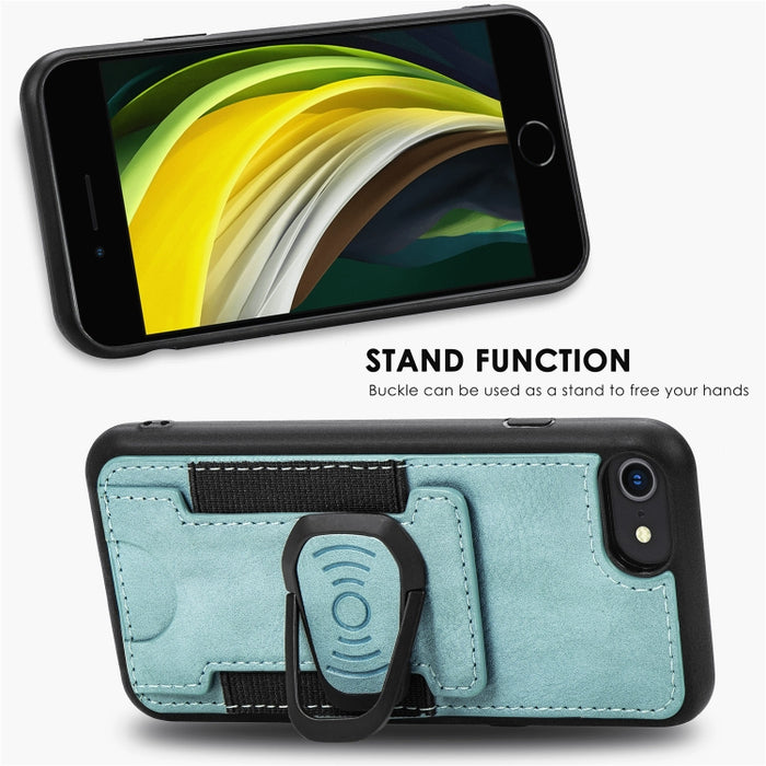 Estuche magnético a prueba de golpes PU + TPU con ranura para tarjeta y soporte para anillo
