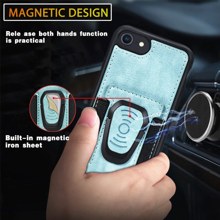 Estuche magnético a prueba de golpes PU + TPU con ranura para tarjeta y soporte para anillo