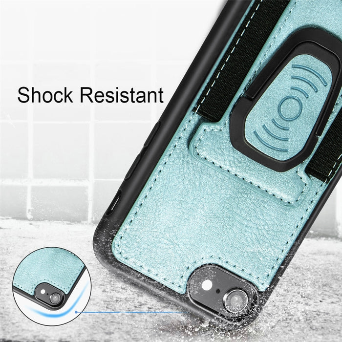 Estuche magnético a prueba de golpes PU + TPU con ranura para tarjeta y soporte para anillo