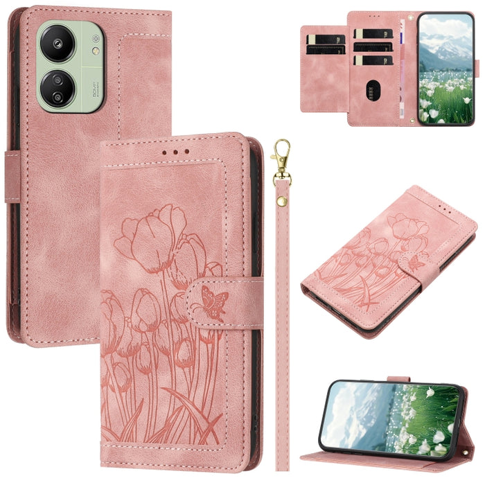 Funda para teléfono de piel con estampado de tulipanes y cordón, For Redmi 15a 5G, For Redmi Note 15 Pro+ 5G Global 163.3mm, For Redmi Note 15 5G / 4G Global 164mm, For Redmi Note 15 Pro 5G Global 163.6mm, For Redmi Note 14 4G 164.84mm                 ...