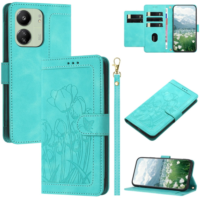 Funda para teléfono de piel con estampado de tulipanes y cordón, For Redmi 15a 5G, For Redmi Note 15 Pro+ 5G Global 163.3mm, For Redmi Note 15 5G / 4G Global 164mm, For Redmi Note 15 Pro 5G Global 163.6mm, For Redmi Note 14 4G 164.84mm                 ...