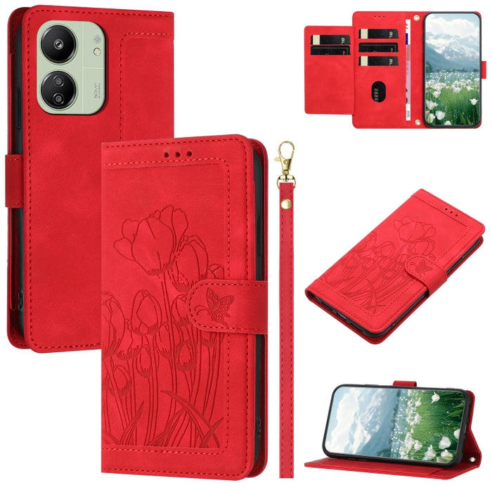 Funda para teléfono de piel con estampado de tulipanes y cordón, For Redmi 15a 5G, For Redmi Note 15 Pro+ 5G Global 163.3mm, For Redmi Note 15 5G / 4G Global 164mm, For Redmi Note 15 Pro 5G Global 163.6mm, For Redmi Note 14 4G 164.84mm                 ...