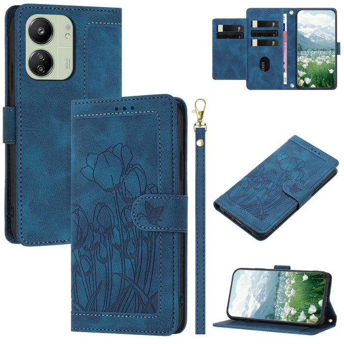 Funda para teléfono de piel con estampado de tulipanes y cordón, For Redmi 15a 5G, For Redmi Note 15 Pro+ 5G Global 163.3mm, For Redmi Note 15 5G / 4G Global 164mm, For Redmi Note 15 Pro 5G Global 163.6mm, For Redmi Note 14 4G 164.84mm                 ...