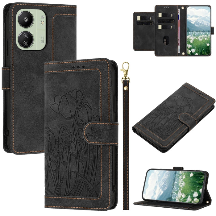 Funda para teléfono de piel con estampado de tulipanes y cordón, For Redmi 15a 5G, For Redmi Note 15 Pro+ 5G Global 163.3mm, For Redmi Note 15 5G / 4G Global 164mm, For Redmi Note 15 Pro 5G Global 163.6mm, For Redmi Note 14 4G 164.84mm                 ...