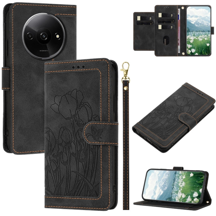 Funda para teléfono de piel con estampado de tulipanes y cordón, For Redmi 15a 5G, For Redmi Note 15 Pro+ 5G Global 163.3mm, For Redmi Note 15 5G / 4G Global 164mm, For Redmi Note 15 Pro 5G Global 163.6mm, For Redmi Note 14 4G 164.84mm                 ...