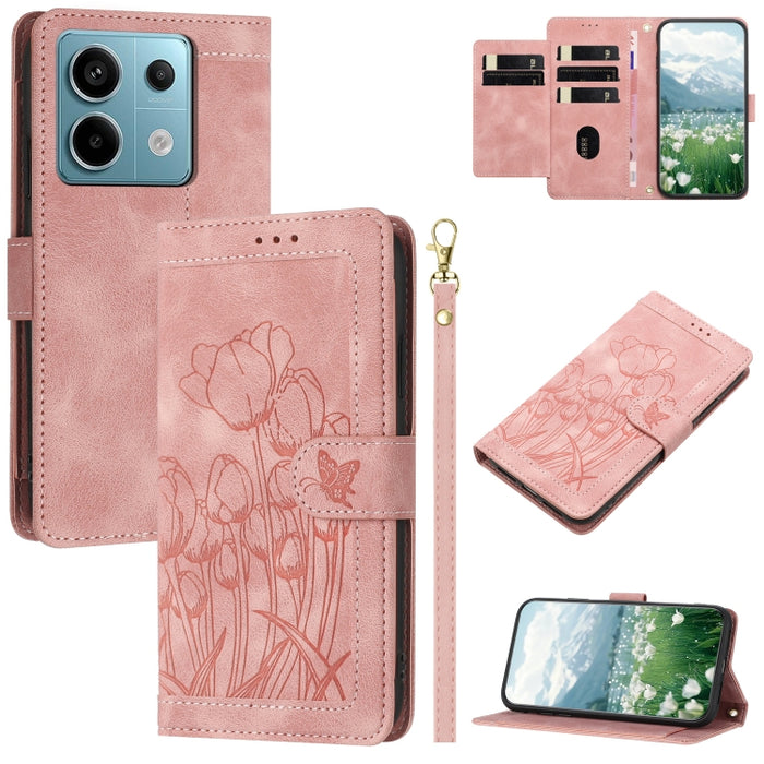 Funda para teléfono de piel con estampado de tulipanes y cordón, For Redmi 15a 5G, For Redmi Note 15 Pro+ 5G Global 163.3mm, For Redmi Note 15 5G / 4G Global 164mm, For Redmi Note 15 Pro 5G Global 163.6mm, For Redmi Note 14 4G 164.84mm                 ...