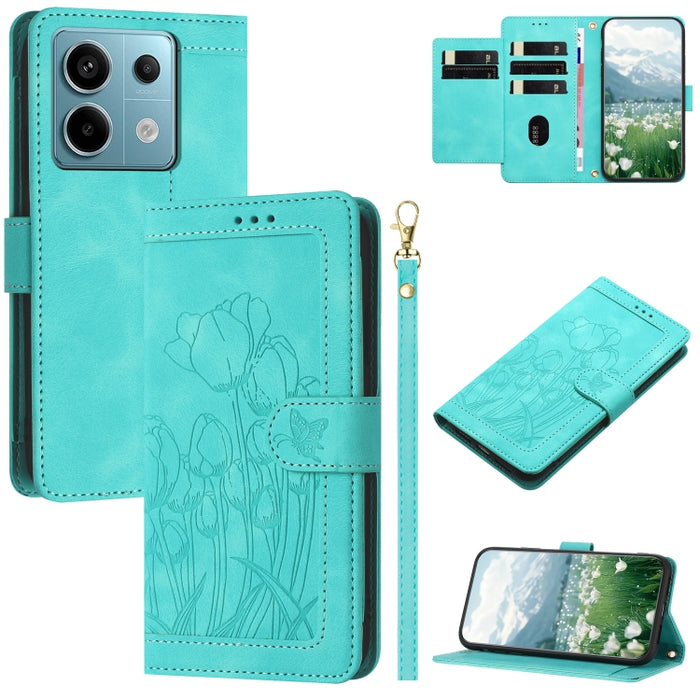 Funda para teléfono de piel con estampado de tulipanes y cordón, For Redmi 15a 5G, For Redmi Note 15 Pro+ 5G Global 163.3mm, For Redmi Note 15 5G / 4G Global 164mm, For Redmi Note 15 Pro 5G Global 163.6mm, For Redmi Note 14 4G 164.84mm                 ...