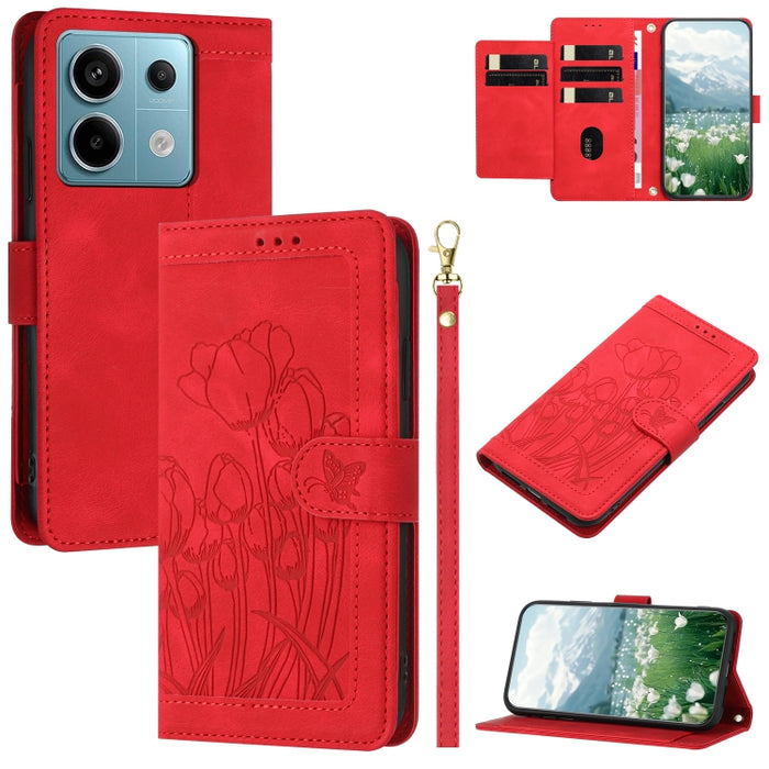 Funda para teléfono de piel con estampado de tulipanes y cordón, For Redmi 15a 5G, For Redmi Note 15 Pro+ 5G Global 163.3mm, For Redmi Note 15 5G / 4G Global 164mm, For Redmi Note 15 Pro 5G Global 163.6mm, For Redmi Note 14 4G 164.84mm                 ...