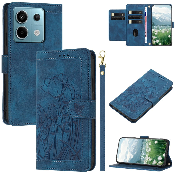 Funda para teléfono de piel con estampado de tulipanes y cordón, For Redmi 15a 5G, For Redmi Note 15 Pro+ 5G Global 163.3mm, For Redmi Note 15 5G / 4G Global 164mm, For Redmi Note 15 Pro 5G Global 163.6mm, For Redmi Note 14 4G 164.84mm                 ...