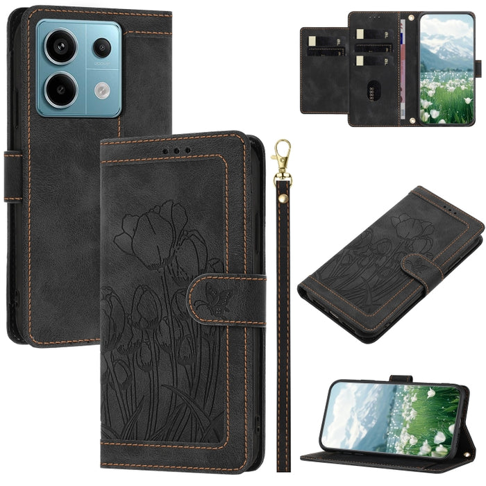 Funda para teléfono de piel con estampado de tulipanes y cordón, For Redmi 15a 5G, For Redmi Note 15 Pro+ 5G Global 163.3mm, For Redmi Note 15 5G / 4G Global 164mm, For Redmi Note 15 Pro 5G Global 163.6mm, For Redmi Note 14 4G 164.84mm                 ...