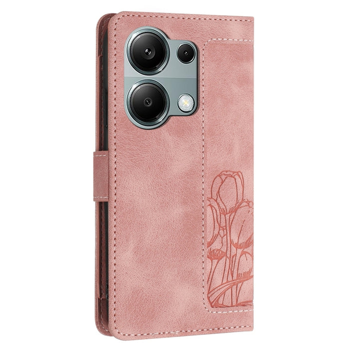 Funda para teléfono de piel con estampado de tulipanes y cordón, For Redmi Note 13 Pro 5G
