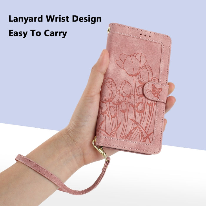 Funda para teléfono de piel con estampado de tulipanes y cordón, For Redmi Note 13 Pro 5G