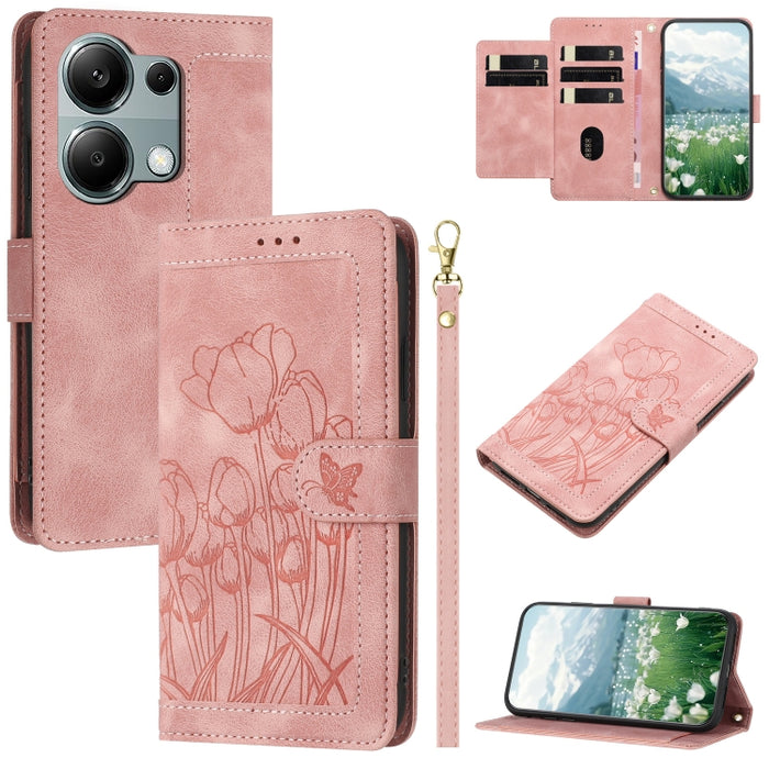 Funda para teléfono de piel con estampado de tulipanes y cordón, For Redmi 15a 5G, For Redmi Note 15 Pro+ 5G Global 163.3mm, For Redmi Note 15 5G / 4G Global 164mm, For Redmi Note 15 Pro 5G Global 163.6mm, For Redmi Note 14 4G 164.84mm                 ...