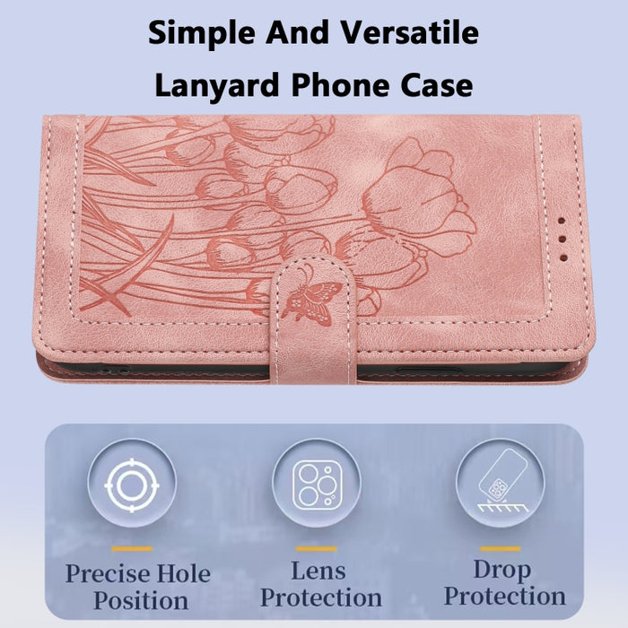 Funda para teléfono de piel con estampado de tulipanes y cordón, For Redmi Note 13 Pro 5G