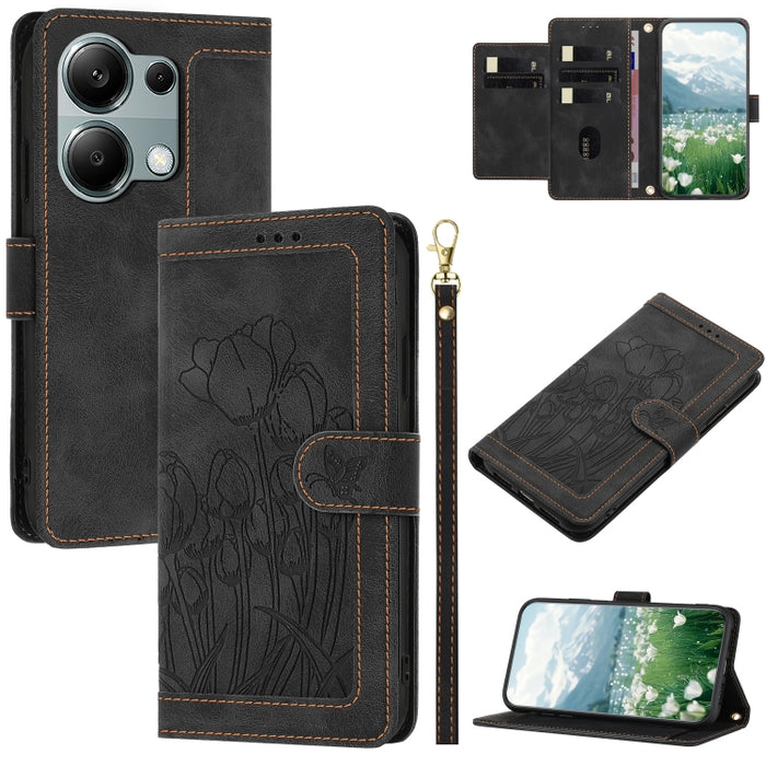 Funda para teléfono de piel con estampado de tulipanes y cordón, For Redmi 15a 5G, For Redmi Note 15 Pro+ 5G Global 163.3mm, For Redmi Note 15 5G / 4G Global 164mm, For Redmi Note 15 Pro 5G Global 163.6mm, For Redmi Note 14 4G 164.84mm                 ...