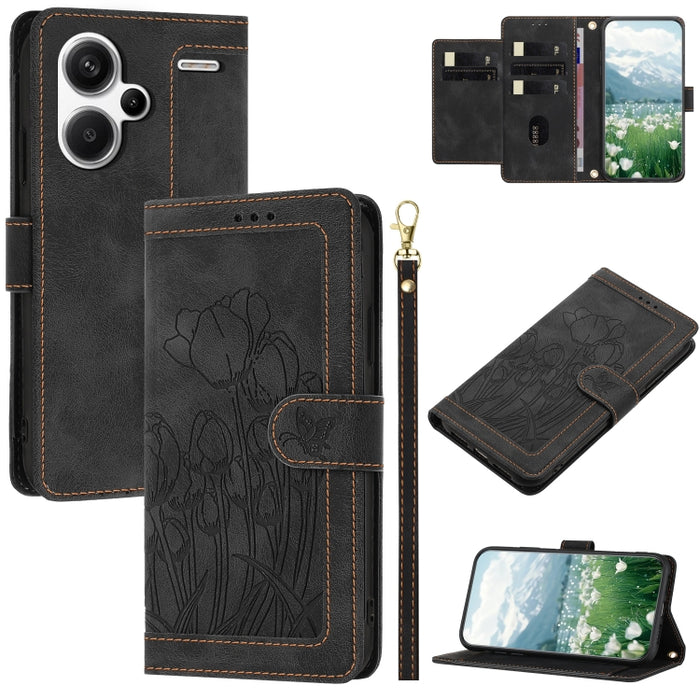 Funda para teléfono de piel con estampado de tulipanes y cordón, For Redmi 15a 5G, For Redmi Note 15 Pro+ 5G Global 163.3mm, For Redmi Note 15 5G / 4G Global 164mm, For Redmi Note 15 Pro 5G Global 163.6mm, For Redmi Note 14 4G 164.84mm                 ...