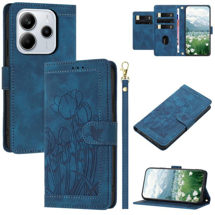 Funda para teléfono de piel con estampado de tulipanes y cordón, For Redmi 15a 5G, For Redmi Note 15 Pro+ 5G Global 163.3mm, For Redmi Note 15 5G / 4G Global 164mm, For Redmi Note 15 Pro 5G Global 163.6mm, For Redmi Note 14 4G 164.84mm                 ...