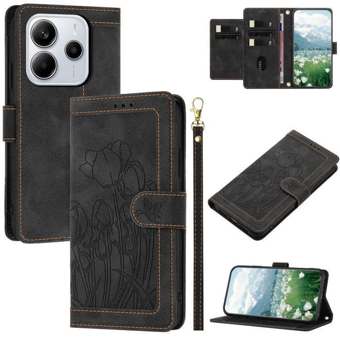 Funda para teléfono de piel con estampado de tulipanes y cordón, For Redmi 15a 5G, For Redmi Note 15 Pro+ 5G Global 163.3mm, For Redmi Note 15 5G / 4G Global 164mm, For Redmi Note 15 Pro 5G Global 163.6mm, For Redmi Note 14 4G 164.84mm                 ...