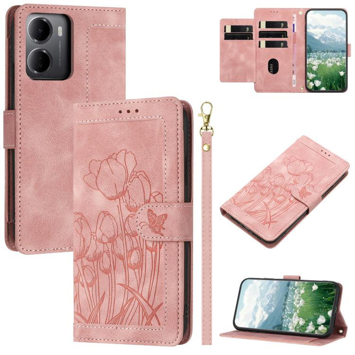 Funda para teléfono de piel con estampado de tulipanes y cordón, For Redmi 15a 5G, For Redmi Note 15 Pro+ 5G Global 163.3mm, For Redmi Note 15 5G / 4G Global 164mm, For Redmi Note 15 Pro 5G Global 163.6mm, For Redmi Note 14 4G 164.84mm                 ...