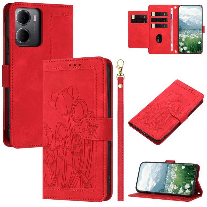 Funda para teléfono de piel con estampado de tulipanes y cordón, For Redmi 15a 5G, For Redmi Note 15 Pro+ 5G Global 163.3mm, For Redmi Note 15 5G / 4G Global 164mm, For Redmi Note 15 Pro 5G Global 163.6mm, For Redmi Note 14 4G 164.84mm                 ...