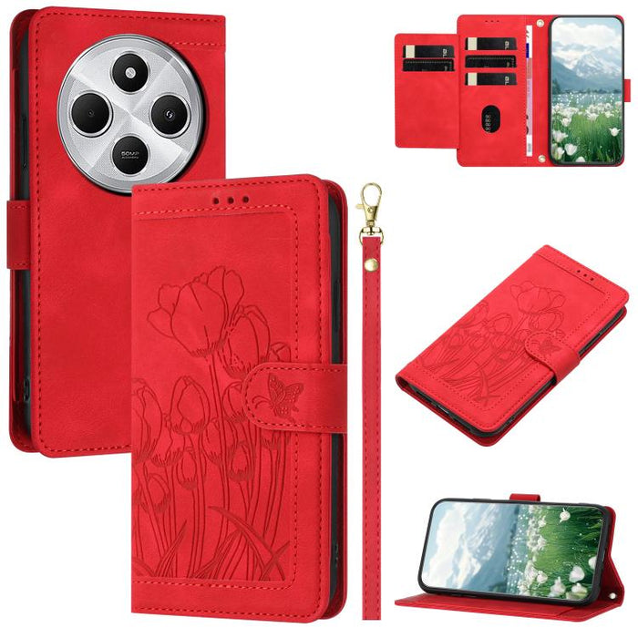 Funda para teléfono de piel con estampado de tulipanes y cordón, For Redmi 15a 5G, For Redmi Note 15 Pro+ 5G Global 163.3mm, For Redmi Note 15 5G / 4G Global 164mm, For Redmi Note 15 Pro 5G Global 163.6mm, For Redmi Note 14 4G 164.84mm                 ...
