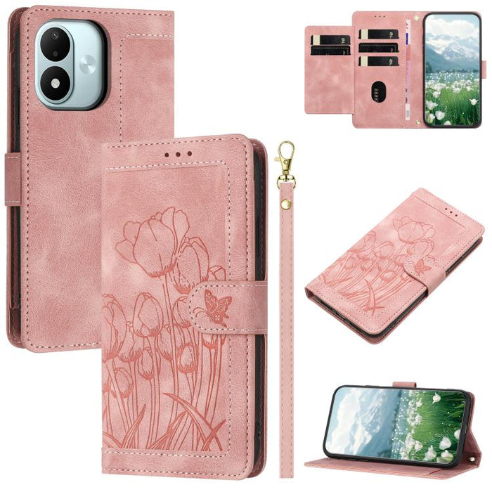 Funda para teléfono de piel con estampado de tulipanes y cordón, For Redmi 15a 5G, For Redmi Note 15 Pro+ 5G Global 163.3mm, For Redmi Note 15 5G / 4G Global 164mm, For Redmi Note 15 Pro 5G Global 163.6mm, For Redmi Note 14 4G 164.84mm                 ...