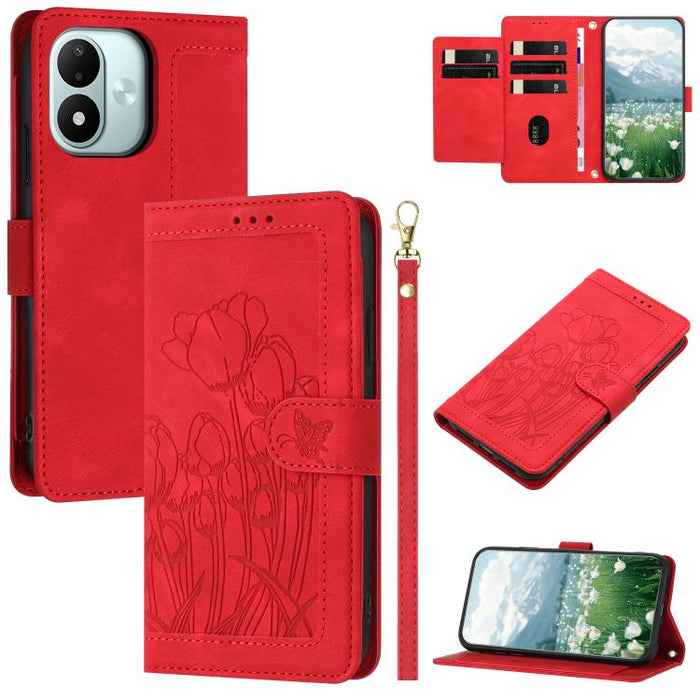 Funda para teléfono de piel con estampado de tulipanes y cordón, For Redmi 15a 5G, For Redmi Note 15 Pro+ 5G Global 163.3mm, For Redmi Note 15 5G / 4G Global 164mm, For Redmi Note 15 Pro 5G Global 163.6mm, For Redmi Note 14 4G 164.84mm                 ...