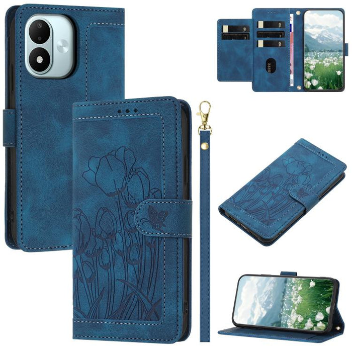Funda para teléfono de piel con estampado de tulipanes y cordón, For Redmi 15a 5G, For Redmi Note 15 Pro+ 5G Global 163.3mm, For Redmi Note 15 5G / 4G Global 164mm, For Redmi Note 15 Pro 5G Global 163.6mm, For Redmi Note 14 4G 164.84mm                 ...