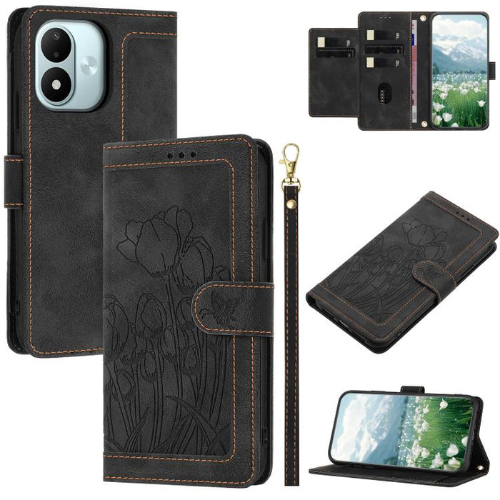 Funda para teléfono de piel con estampado de tulipanes y cordón, For Redmi 15a 5G, For Redmi Note 15 Pro+ 5G Global 163.3mm, For Redmi Note 15 5G / 4G Global 164mm, For Redmi Note 15 Pro 5G Global 163.6mm, For Redmi Note 14 4G 164.84mm                 ...