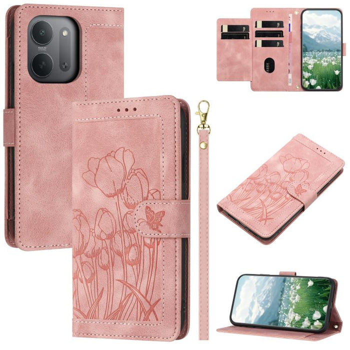Funda para teléfono de piel con estampado de tulipanes y cordón, For Redmi 15a 5G, For Redmi Note 15 Pro+ 5G Global 163.3mm, For Redmi Note 15 5G / 4G Global 164mm, For Redmi Note 15 Pro 5G Global 163.6mm, For Redmi Note 14 4G 164.84mm                 ...